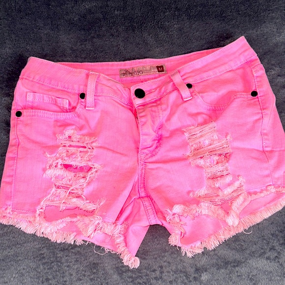 Pants - Neon Pink Ripped Mini Shorts